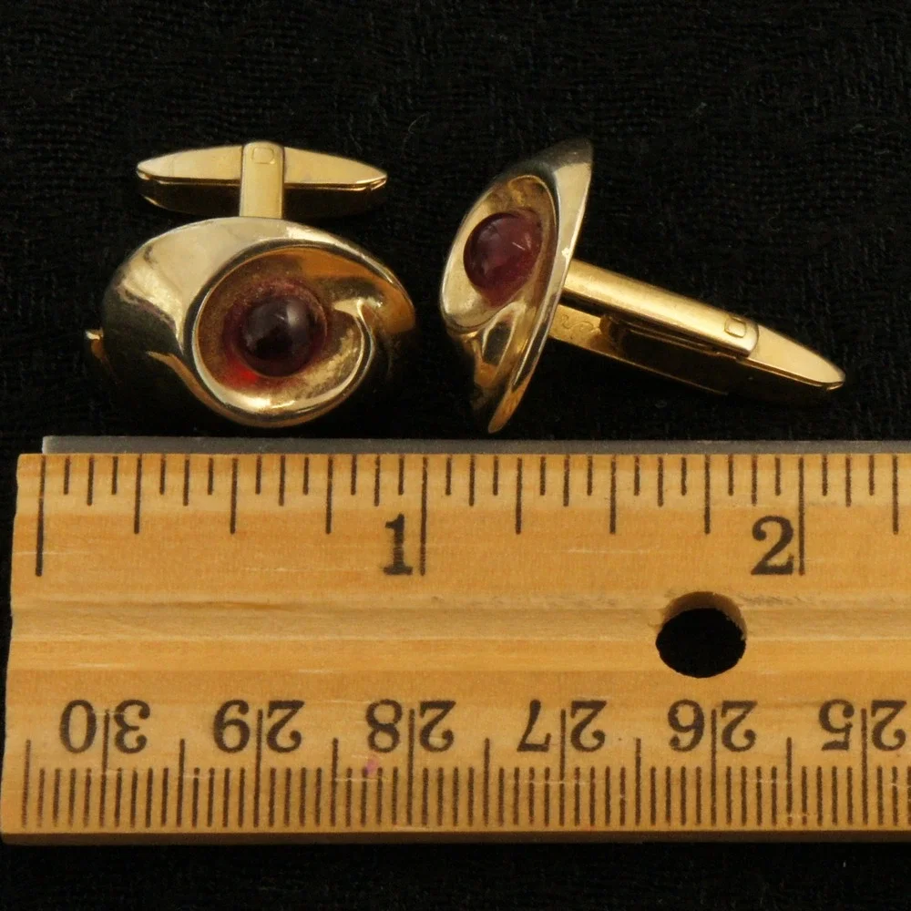 Vintage Foster Cufflinks Gold Tone Red Cabochon Swirl MCM Atomic Pair